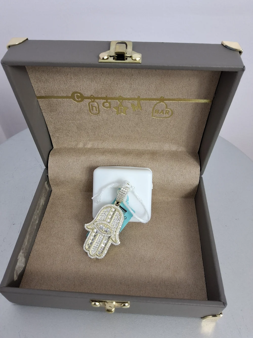 Signed 925 Sterling (Gold) Moissanite 3.21 Ctw Vvsd Color Hamsa Hand Charm
